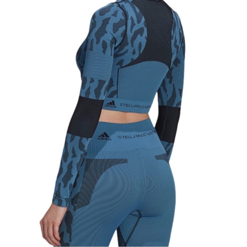 Adidas by Stella McCartney Blue Camo Seamless Crop Top & Leggings SET - Picture 2 of 6